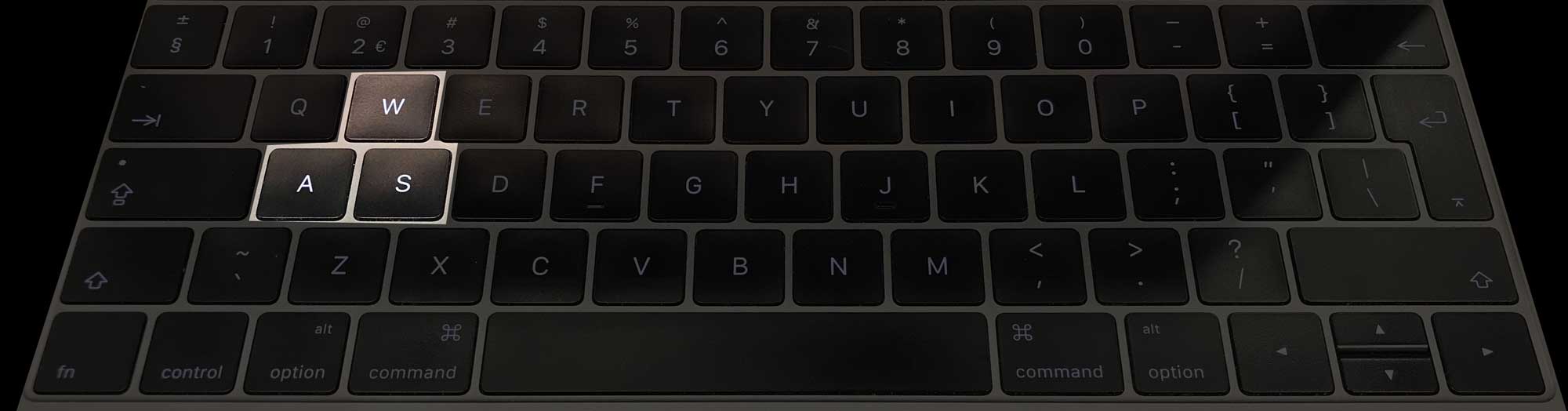 A keyboard with the letters W, A and S highlighted